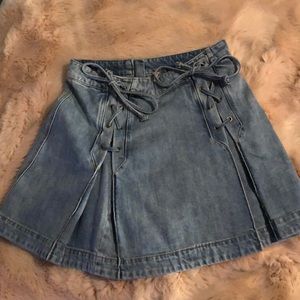 “Lace up” denim flare skirt-Free People